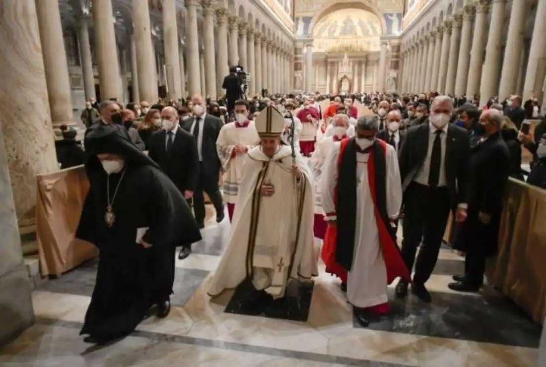 Pope Francis with ecumenical leaders at Vespers for the conclusion of the Week of Prayer for Christian Unity in 2022