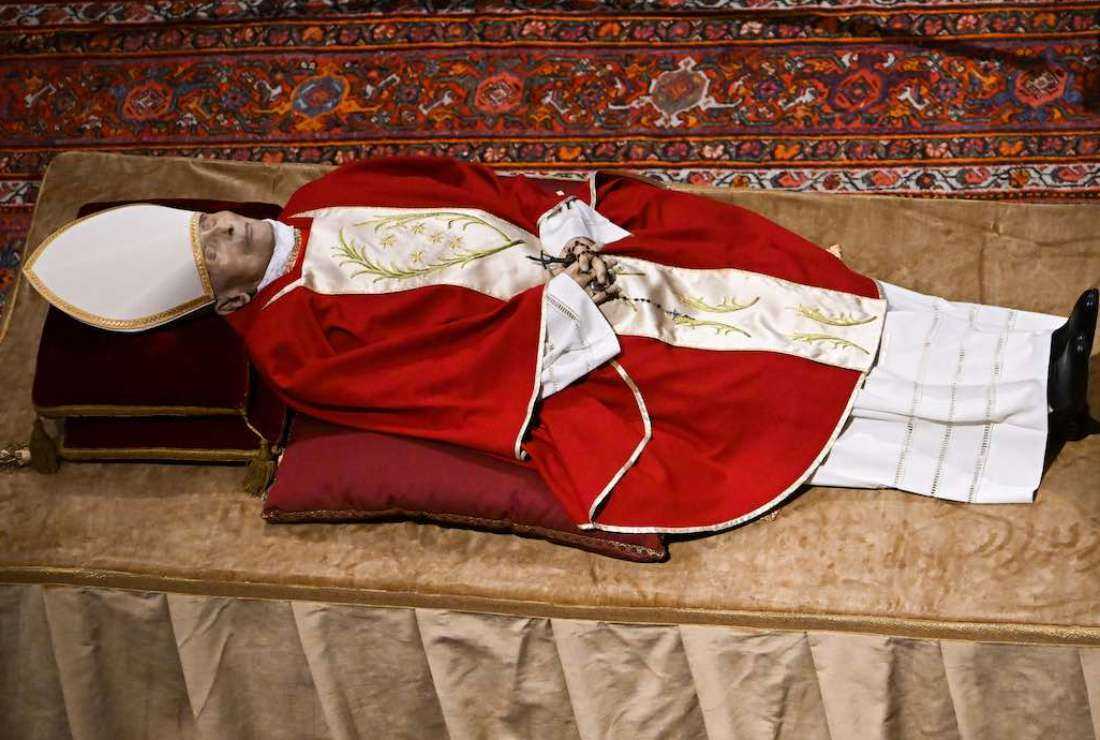 The body of Pope Emeritus Benedict XVI lies in state at St. Peter's Basilica in the Vatican, on Jan 3. Benedict, a conservative intellectual who in 2013 became the first pontiff in six centuries to resign, died on Dec. 31, 2022, at the age of 95. His funeral is scheduled for Jan. 5 in the Vatican