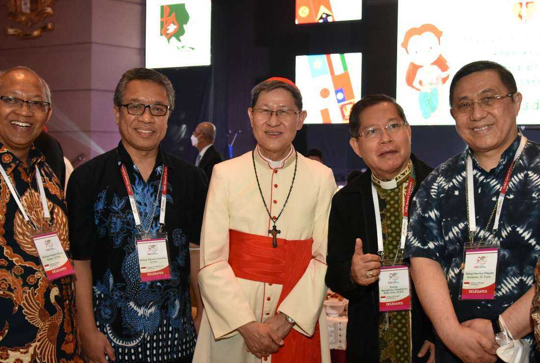 Cardinal Luis Antonio Tangle, the prefect of the Vatican's Congregation for the Evangelization of Peoples is seen with participants during the closing ceremony of the golden jubilee of the Federation of Asian Bishops' Conferences in Bangkok in October last year