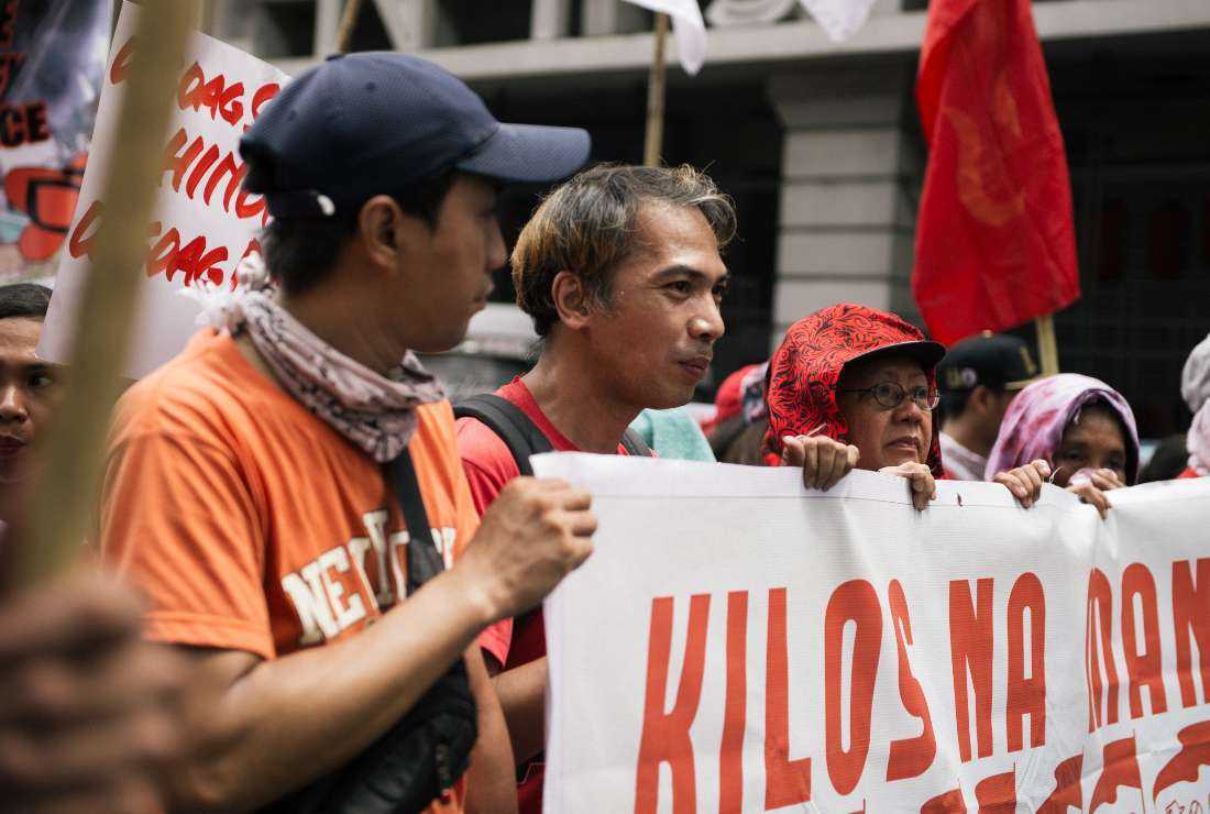 Filipino labor group Kilusang Mayo organizes a protest rally in the capital Manila on Jan. 25 to demand justice for Jullebee Ranara, 35, a Filipino migrant worker raped and murdered in Kuwait