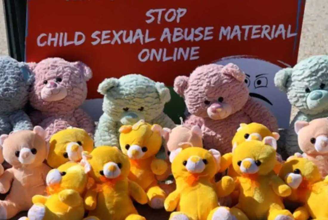 ParentsTogether set up a 'teddy bear sit-in' to demand a stop to hosting child pornography on Amazon web services and to report it to proper authorities, in Washington, DC, on July 29, 2020