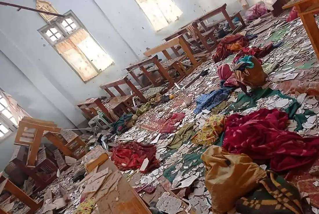 This handout photo from local media group 'Kantarawaddy Times' taken and released on May 24, 2021 shows a damaged church in which four people taking refuge were killed by army shelling in Loikaw in Myanmar's eastern Kayah State