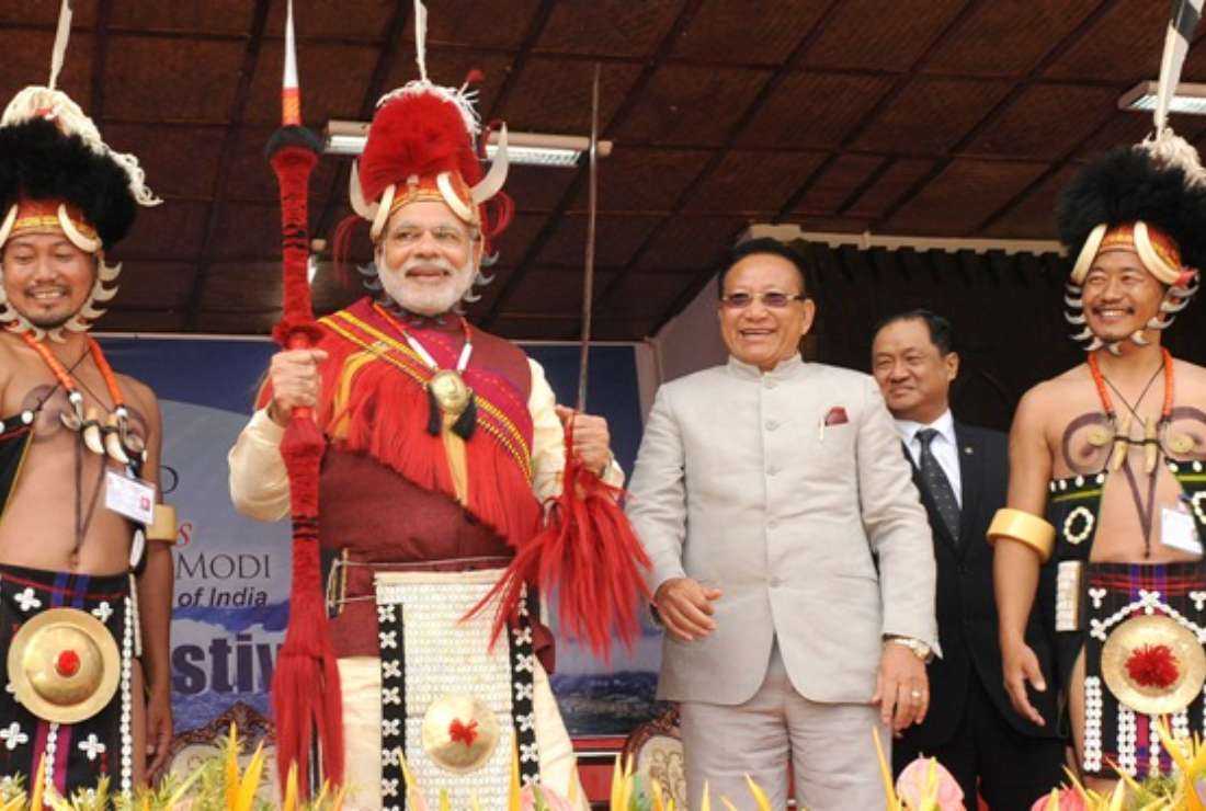 Indian Prime Minister Narendra Modi (second from left) at the Hornbill Festival in Kohima, capital of north-eastern state of Nagaland