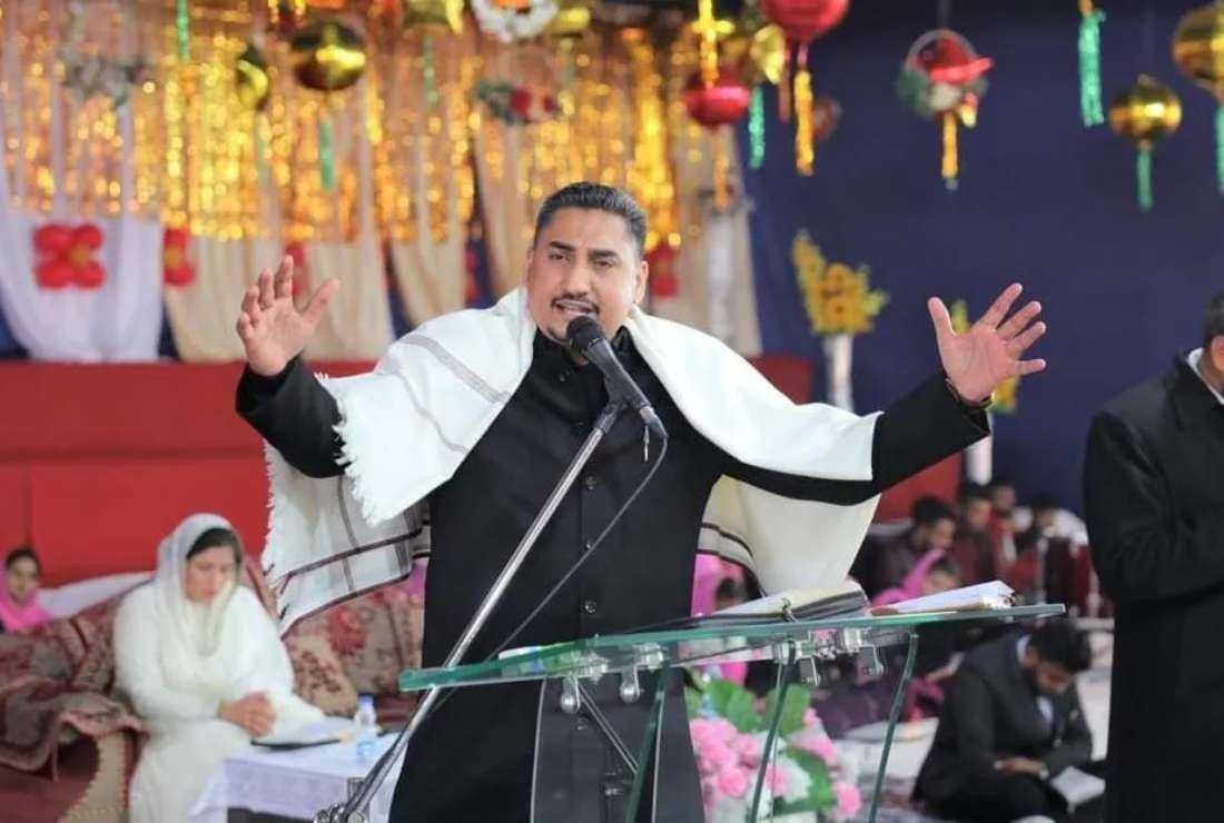 Pastor Harpreet Deol of the Open Door Church is seen addressing a gathering of believers. His was one of the premises raided by Indian tax authorities in the northern Indian state of Punjab on Jan. 31