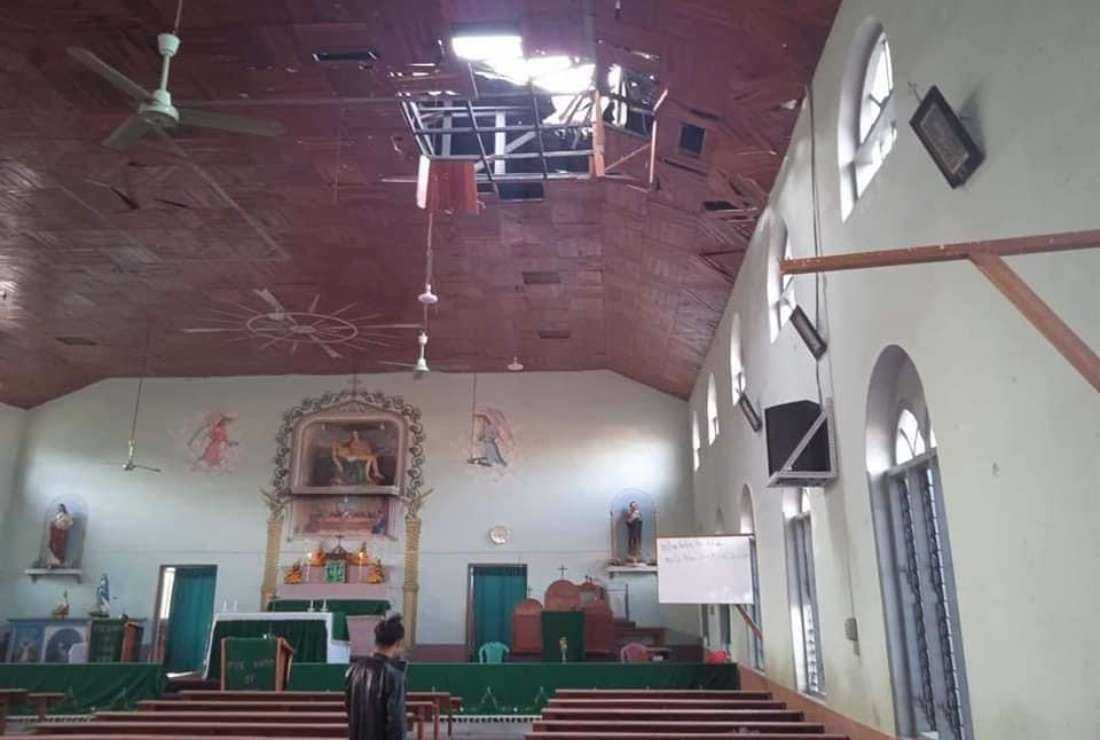 Our Lady of Sorrow Church was damaged by shells fired by the military in Pekhon diocese in Myanmar on Feb.4