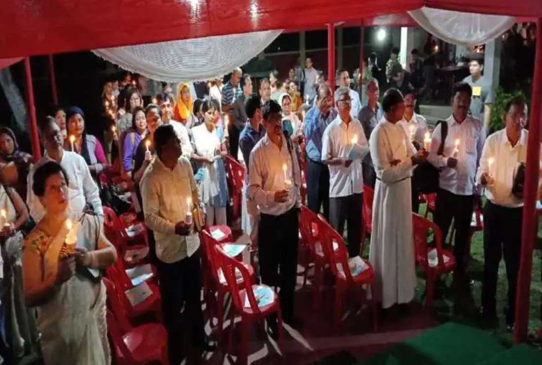 Christians of various denominations join the All Church Prayer for the Nation program at Christ Church in Guwahati, Assam, on April 6, 2019