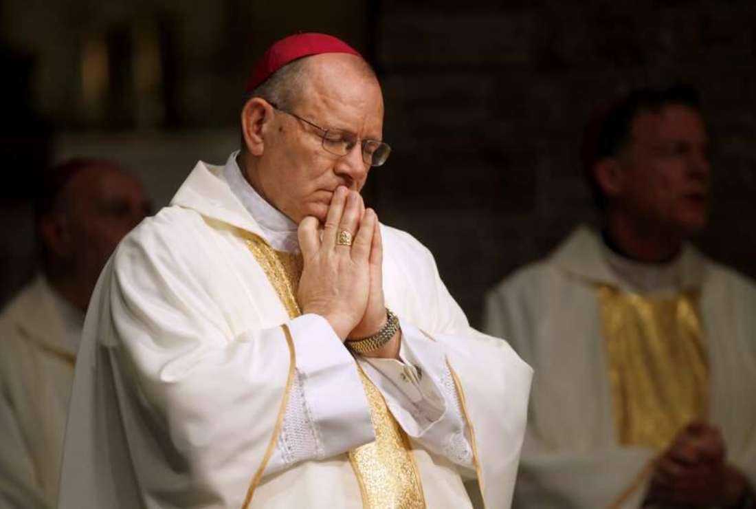 Bishop Robert F. Vasa of Santa Rosa closes his eyes in prayer during a mass for his reception at St. Eugene's Cathedral in Santa Rosa, California on Sunday, March 6, 2011