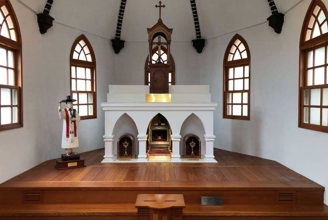 An interior view of St. Andrew Kim Tae-gon Catholic Church in Anseong in South Korea