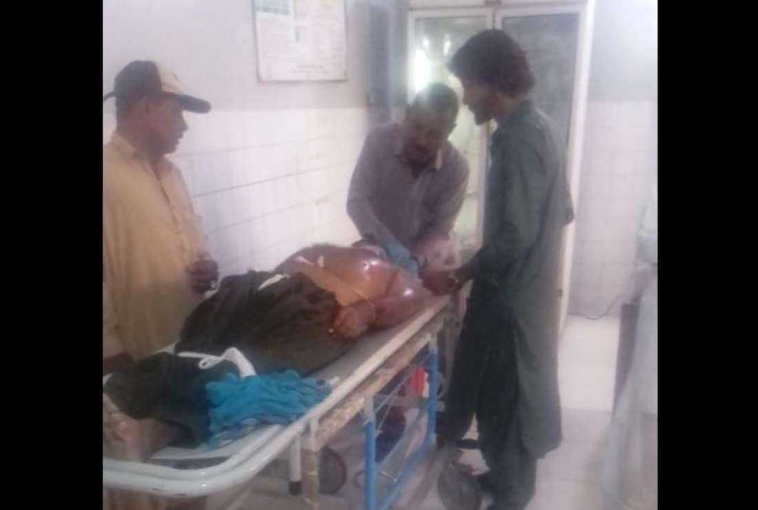 The bullet-riddled body of Pervaiz Masih lying at a hospital in Turbat, Balochistan province, on April 12
