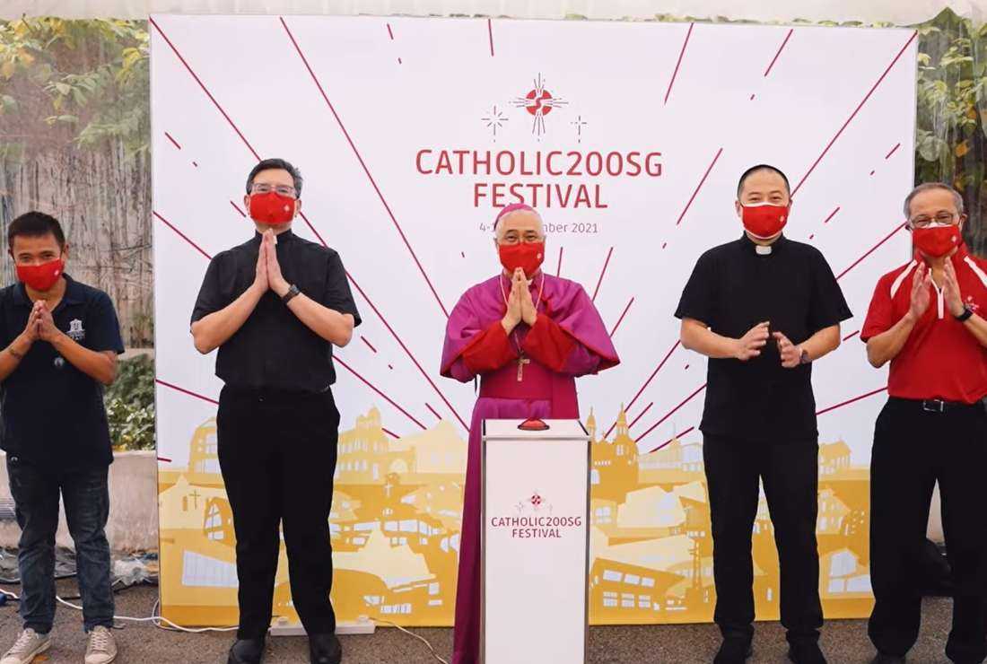 Cardinal William Goh of Singapore (center) at the inauguration of Catholic200SG event commemorating 200 years of Catholicism in the country