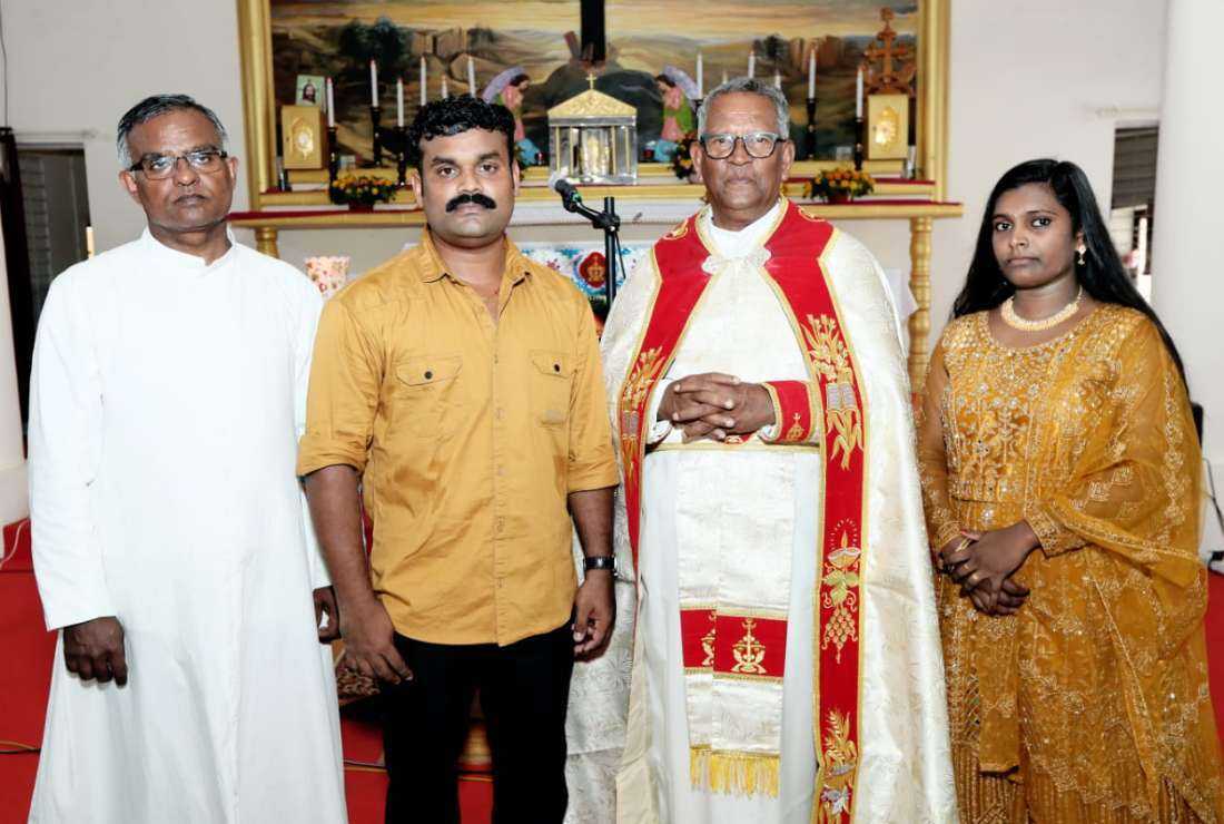 Justin John became the first person from the Kottayam Knanaya archdiocese to break the endogamy practice. He is posing for a photo session with his would-be wife Vijimol Shaji during his engagement at St. Francis Xavier’s Church under the Archdiocese of Tellicherry on April 17