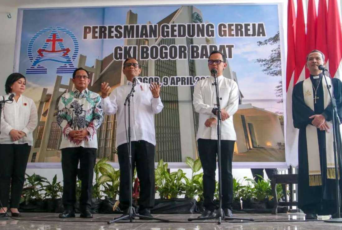 Mahfud MD, coordinating minister for politics and security, led the inauguration ceremony of the new Protestant church, whose construction was in limbo for 15 years, in Indonesia on April 9