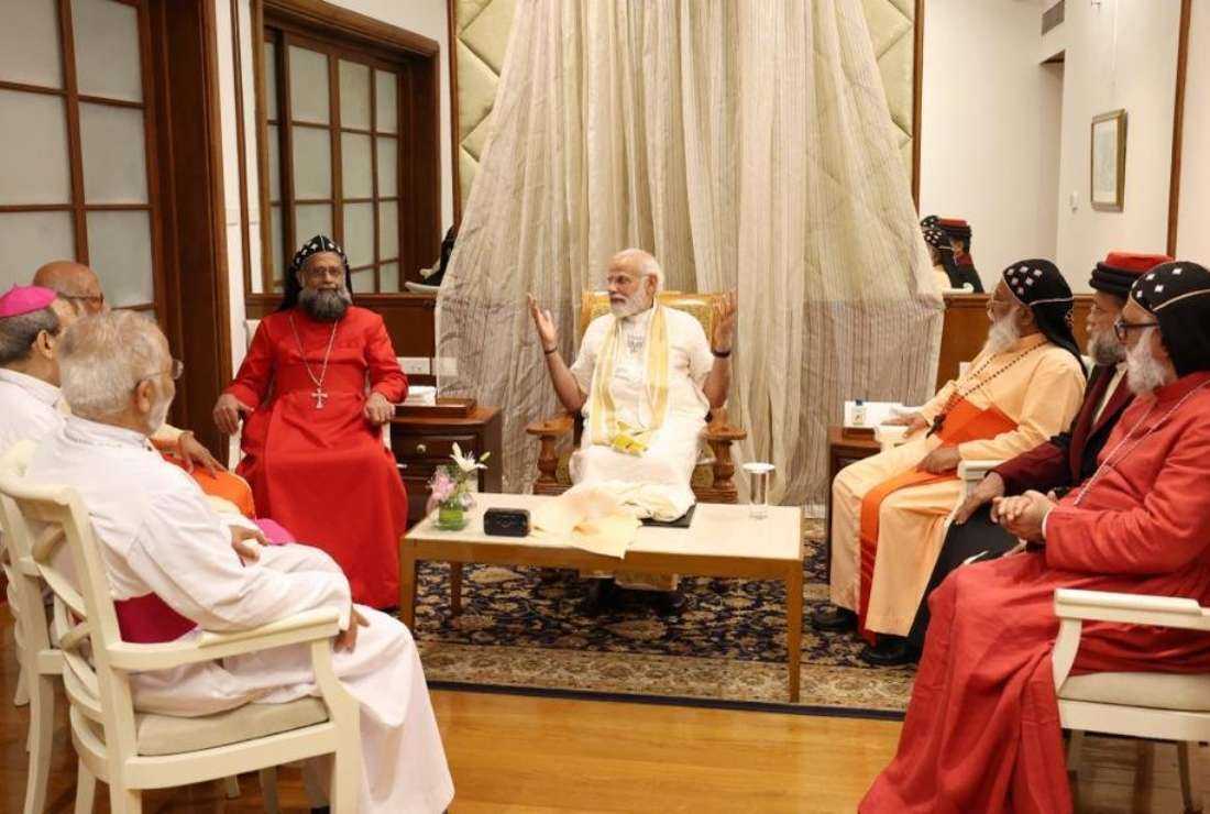 Indian Prime Minister Narendra Modi meeting with heads of Christian denominations in the southern state of Kerala, in Kochi on April 24