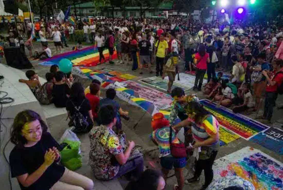 LGBT groups hold a rally in Manila to hail the US Supreme Court decision legalizing same-sex marriage in the United States in 2015