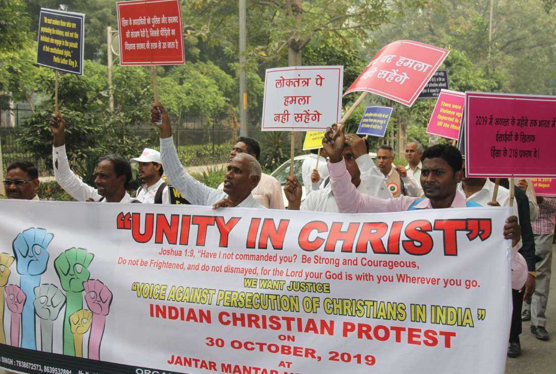 Christians protest against increasing attacks on them in New Delhi on Oct. 30, 2019