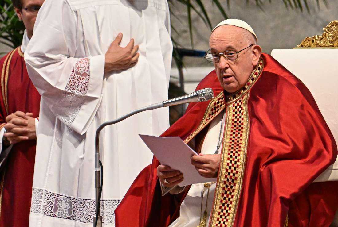 Pope Francis delivers his homily as he celebrates Pentecost mass on May 28 at St. Peter's Basilica in The Vatican