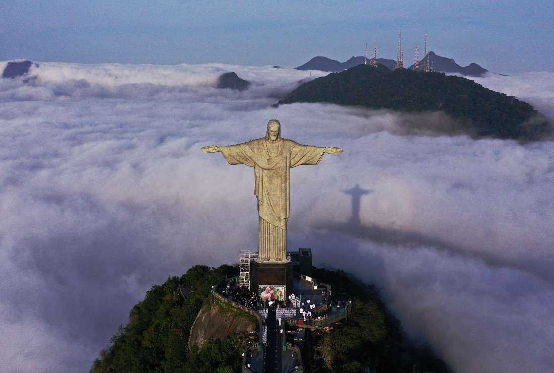 Aerial view of Brazilian landmark Christ the Redeemer, which celebrates 91 years since its construction in Rio de Janeiro, on Oct. 12, 2022