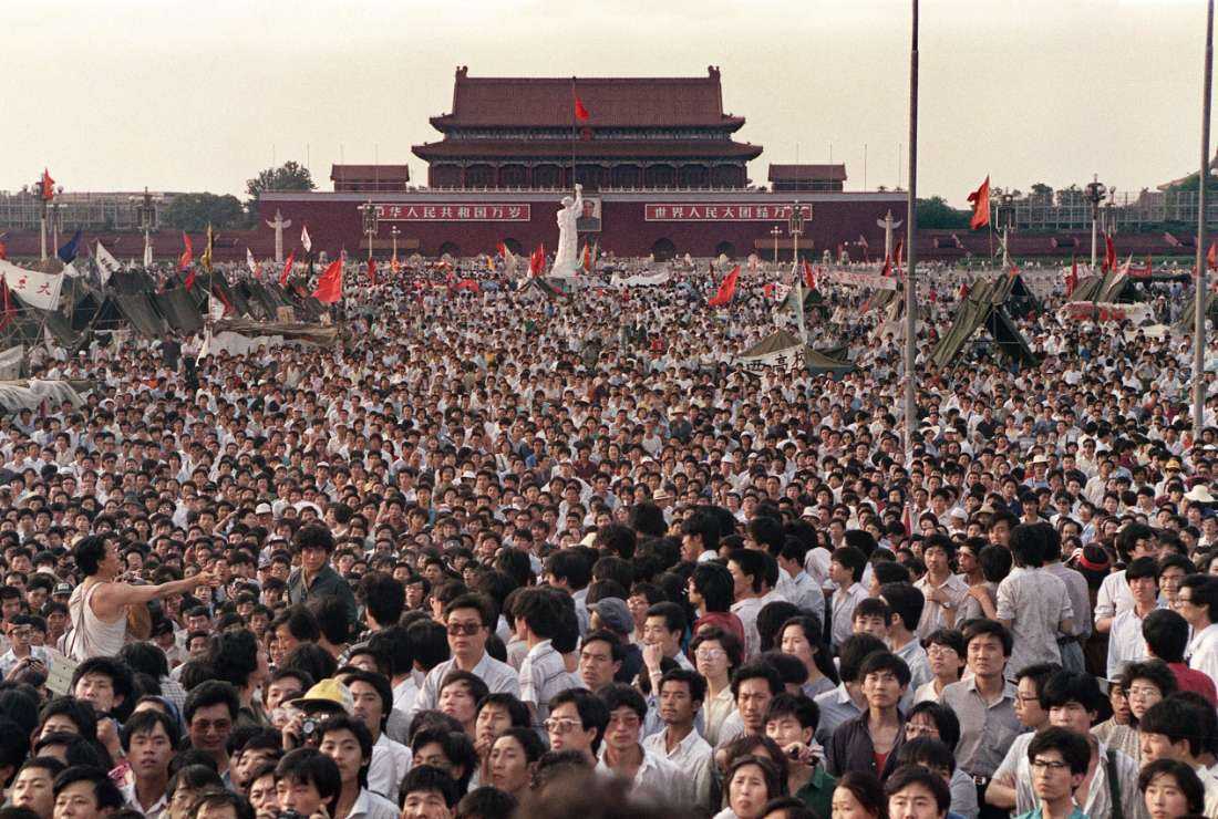 Chinese citizens gathered in Tiananmen Square in 1989 to demand democracy and freedom