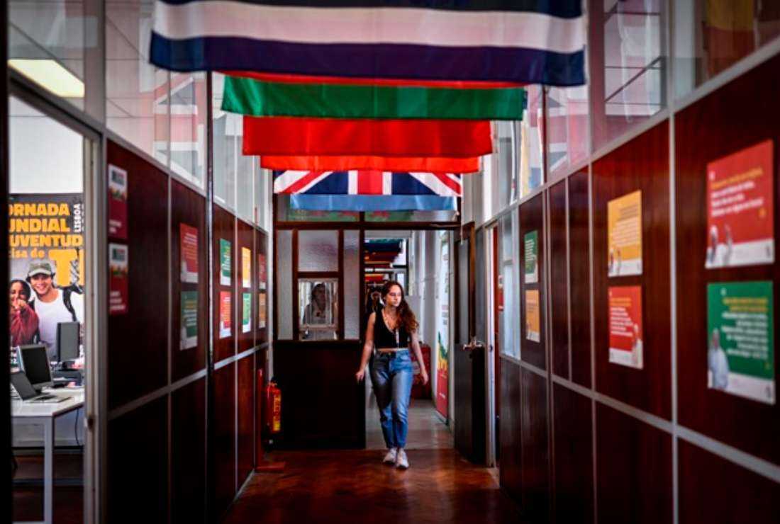 A volunteer walks in a corridor at the World Youth Day (WYD) headquarters in Lisbon on June 14. Portugal will be hosting the event for young people organized by the Catholic Church from August 1 to 6