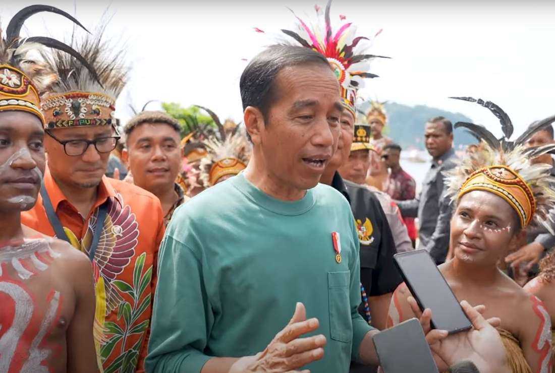 Indonesian President Joko Widodo speaks to journalists in Papua on July 7