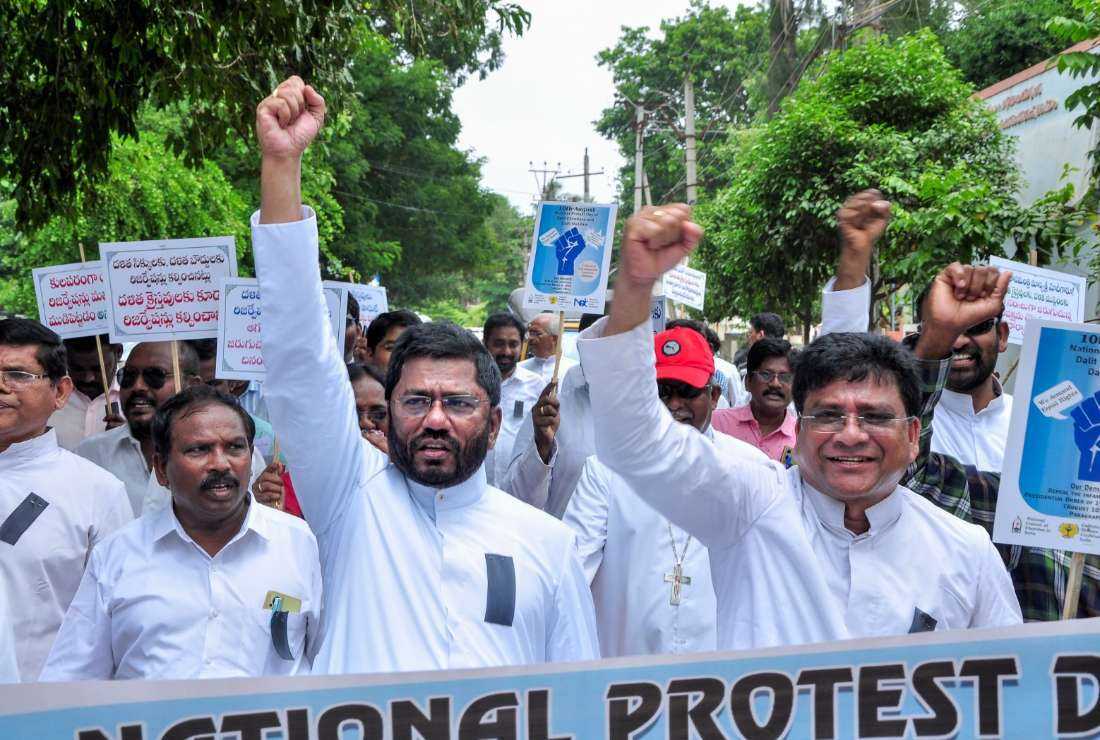Indian Christians take part in a ‘Black Day’ protest on Aug. 10 in southern Andhra Pradesh state