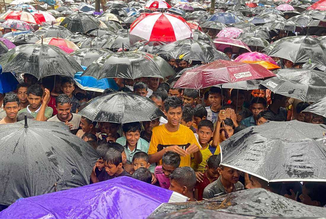 Rohingya refugees gather for a rally marking the 6th anniversary of genocide day, in Ukhia on Aug. 25