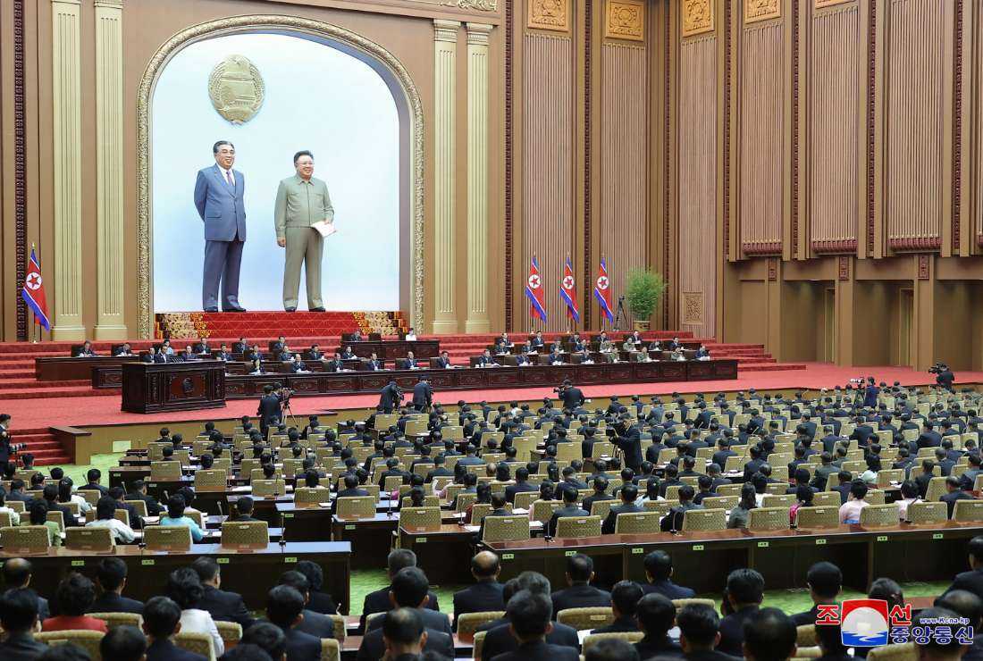 This undated picture released by North Korea's official Korean Central News Agency (KCNA) on Sept. 28 shows the 9th Session of the 14th Supreme People's Assembly of the DPRK at the Mansudae Assembly Hall in Pyongyang.