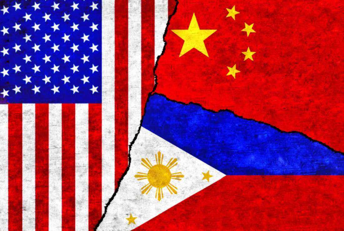A graphical image of the US, China, and the Philippines flags