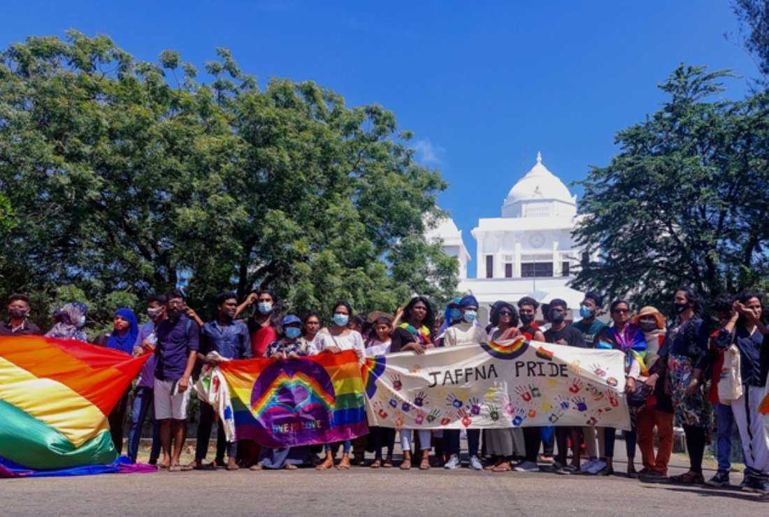 Sri Lanka's gay rights activists gather as they take part in a pride parade in Jaffna on June 10. A bill that seeks to replace the colonial-era law and decriminalize homosexuality was handed to President Ranil Wickremesinghe on Aug. 24