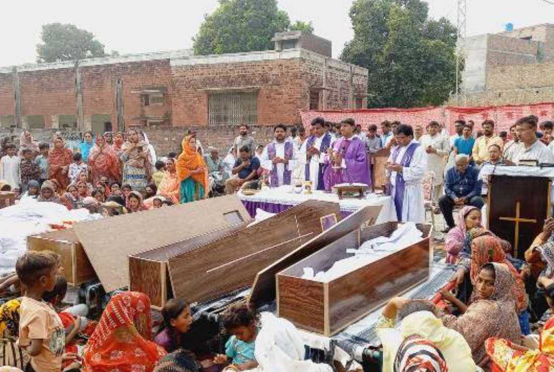 The requiem Mass for victims of the bus accident in Pakistan being held on Sept. 11 at St. Mary’s Girls High School in Adah parish, Sialkot district