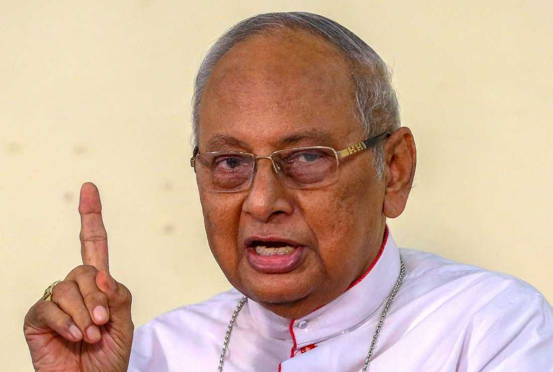 The head of Sri Lanka's Roman Catholic Church, Cardinal Malcolm Ranjith speaks during a press conference in Colombo on Sept 6. Sri Lanka's Catholic Church demanded an international probe into the 2019 Easter Sunday bombings in Colombo after a British documentary claimed they were orchestrated to tip the outcome of that year's election