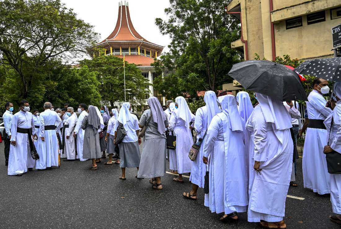 Catholic priests and nuns stage a silent protest outside the Sri Lanka's Supreme Court complex in Colombo on Nov. 8, 2021
