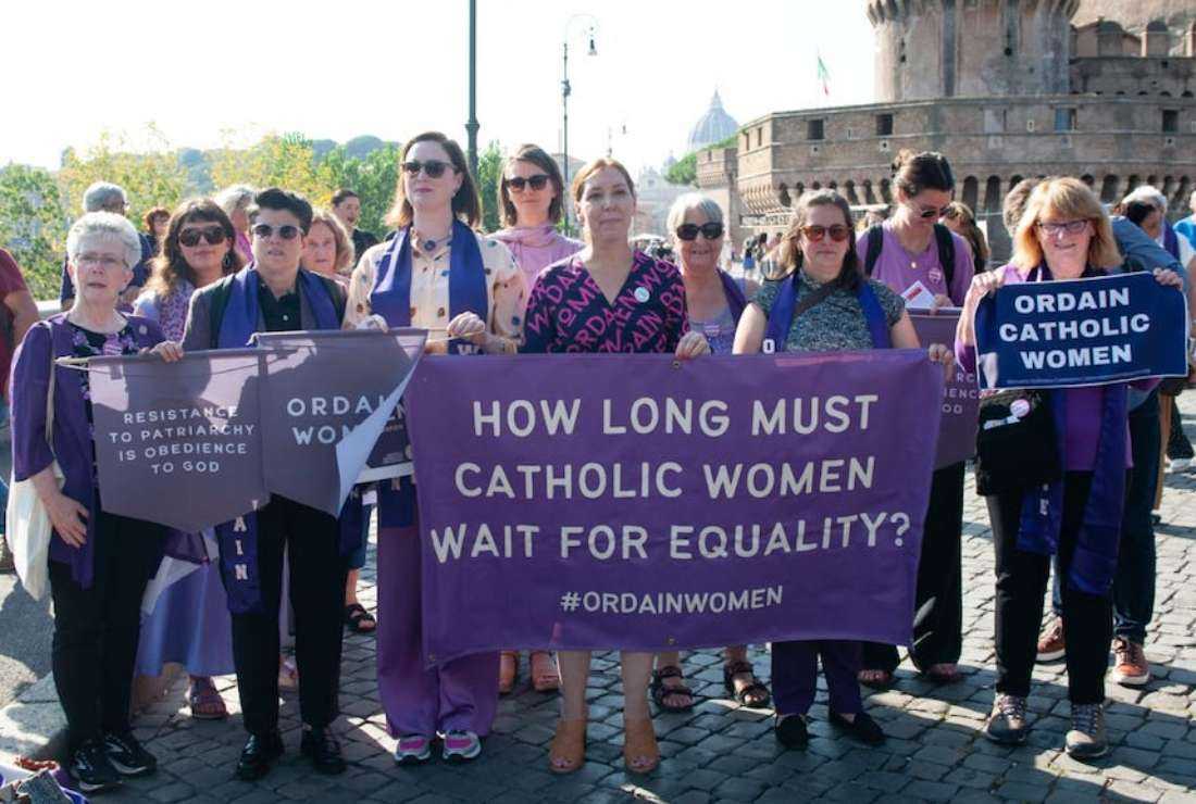 Women's groups demonstrate at the Vatican demanding the Synod of Bishops listen to all sections of women to do justice to them in the Church.