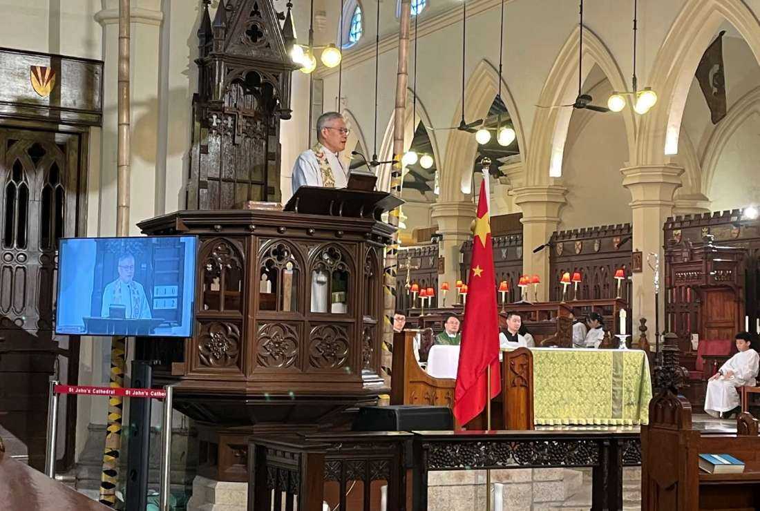 St John’s Cathedral, the oldest church building in Hong Kong, displays the Chinese flag for the first time on National Day, Oct. 1, 2023