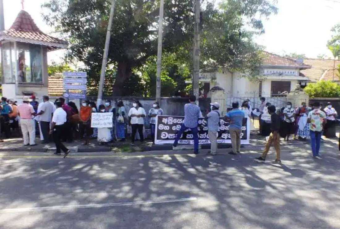 Hundreds of rights activists including priests and nuns hold a demonstration to pressure the government to arrest the masterminds behind the Easter Sunday attacks in Negombo on July 21, 2021