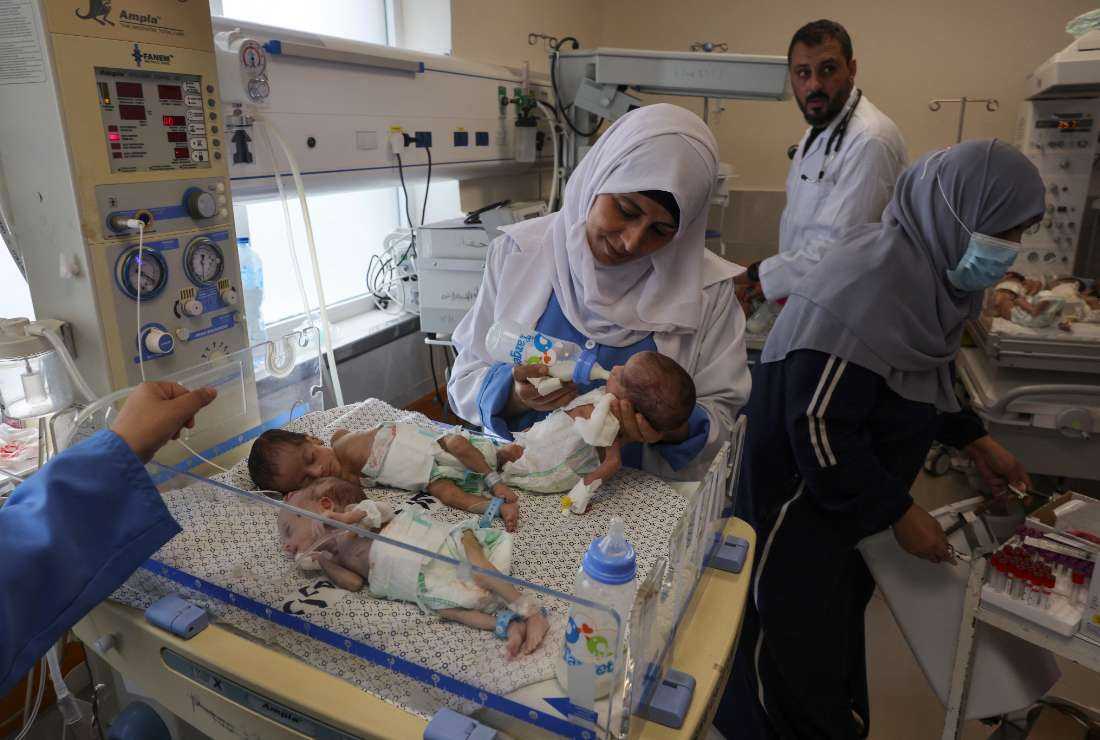 Palestinian medics care for premature babies evacuated from Al Shifa hospital to the Emirates hospital in Rafah in the southern Gaza Strip, on Nov. 19 amid ongoing battles between Israel and the militant group Hamas.