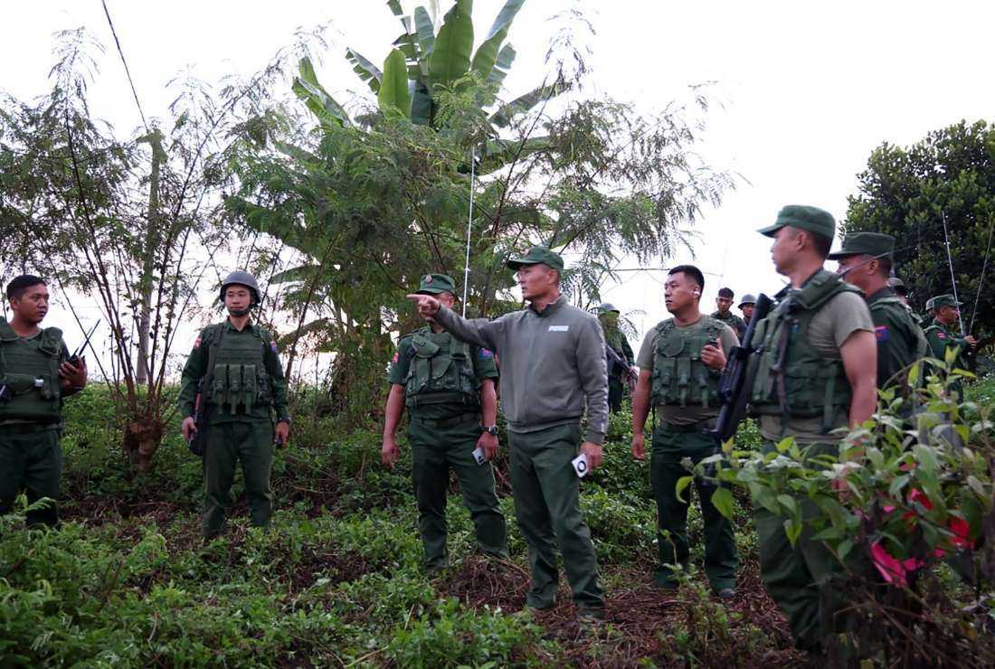 This handout photo taken and released on Oct. 27 by the Kokang Information Network shows Myanmar National Democratic Alliance Army (MNDAA) Major General Peng Deqi (center right) commanding operations against Myanmar's military near Lashio township in Myanmar’s northern Shan State.