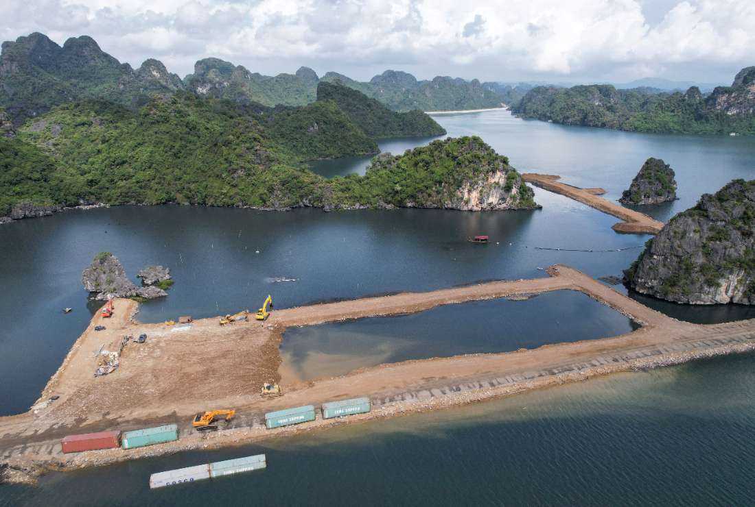 This aerial photo taken on Nov. 4 shows the construction site of a residential and hotel complex near Ha Long Bay in Vietnam's Quang Ninh province.