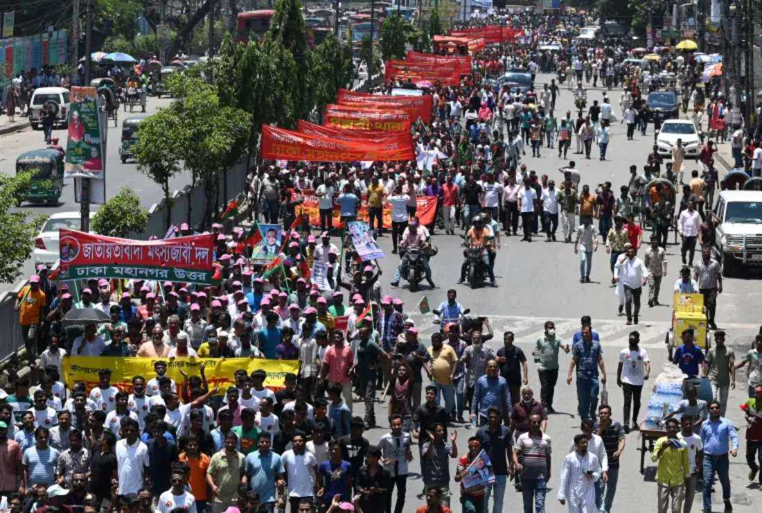 Supporters of opposition Bangladesh Nationalist Party (BNP) march on the streets of capital Dhaka to demand the resignation of Prime Minister Sheikh Hasina of the ruling Awami League for a neutral administration to oversee the upcoming general election.