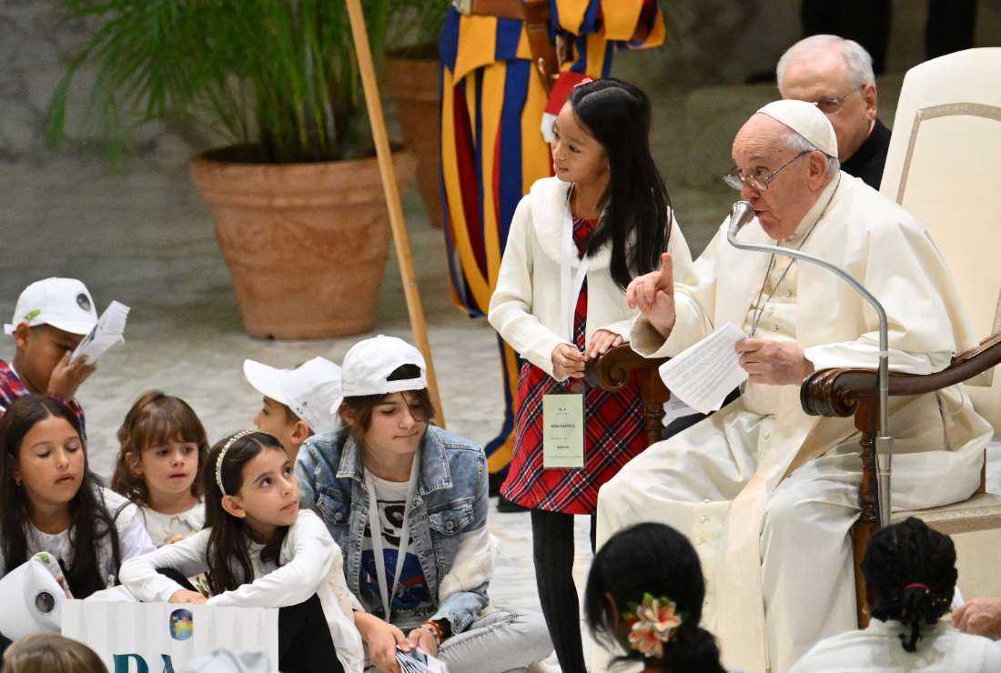 Pope Francis attends a meeting with children from all over the world at Paul-VI hall in The Vatican on Nov. 6.