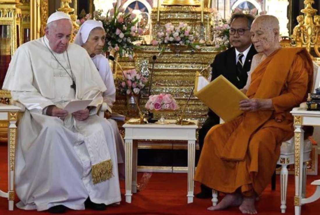 Pope Francis meets a Buddhist leader in Bangkok during his visit to Thailand in 2019.