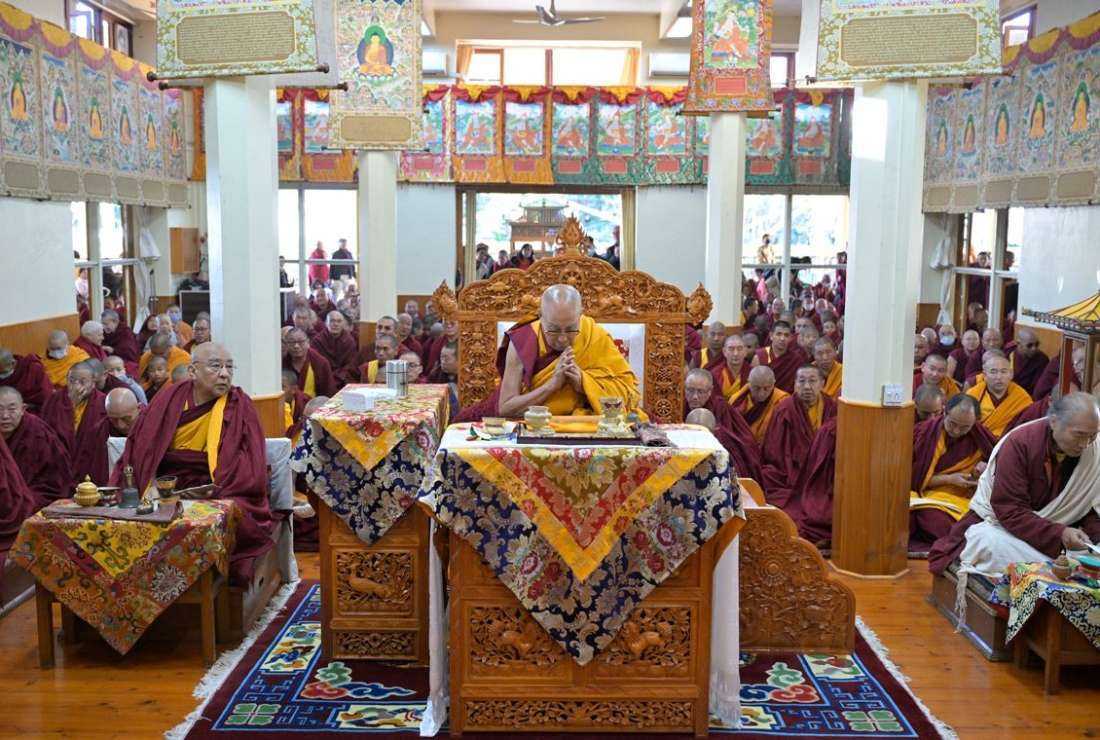 The Dalai Lama, the supreme spiritual leader of Tibetan Buddhism, leads a prayer during the Gaden Ngamchoe festival at Dharmashala, India, on Dec. 7.