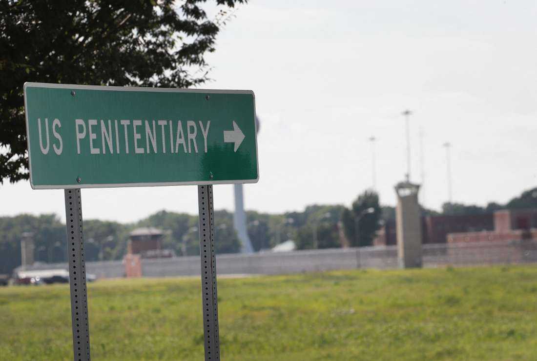A sign directs visitors to the entrance of the Federal Correctional Complex Terre Haute on July 25, 2019, in Terre Haute, Indiana.