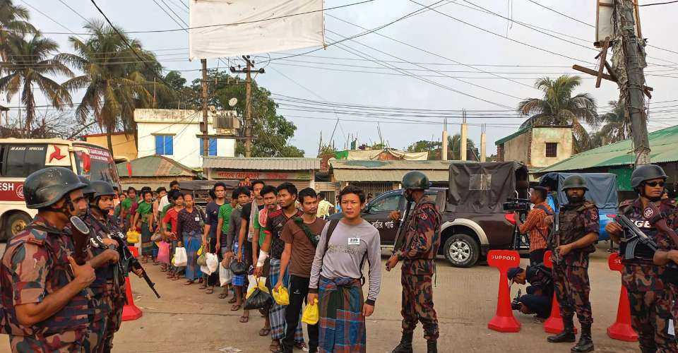 Myanmar's nationals who crossed the Bangladesh-Myanmar border escorted back to their country by ships at Cox's Bazar on April 25. The ruling military has imposed restriction on religious activities in Christian-majority Chin state, bordering Bangladesh and India.