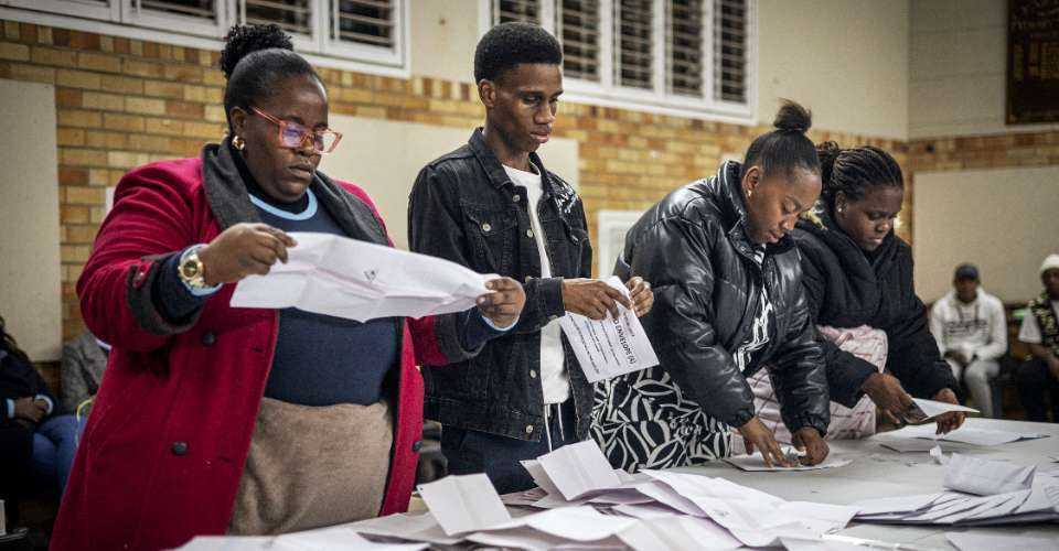 Independent Electoral Commission (IEC) count ballots at the Craighall Primary School polling station in Johannesburg on May 29 during South Africa’s general election.