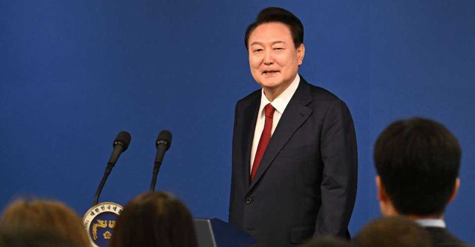 South Korea's President Yoon Suk Yeol attends a press conference marking two years in office at the presidential office in Seoul on May 09, 2024.