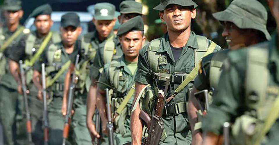 Members of the Sri Lankan military participate are seen in this file image. Hundreds of military veterans have reportedly moved to Russia and Ukraine to work as mercenaries.