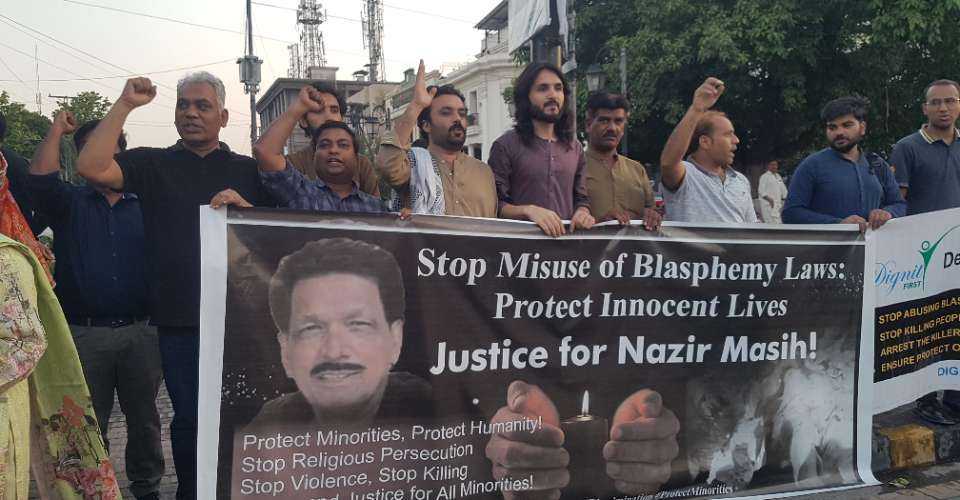 Christians join a rally to demand repeal of Pakistan's blasphemy law in Lahore on June 8.