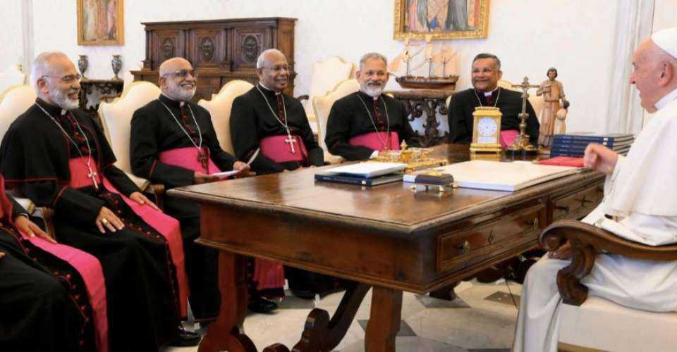 Some members of the Synod of Bishops of the India-based Syro-Malabar Church when they met Pope Francis in May to discuss the vexed issues related to an ongoing liturgy dispute.