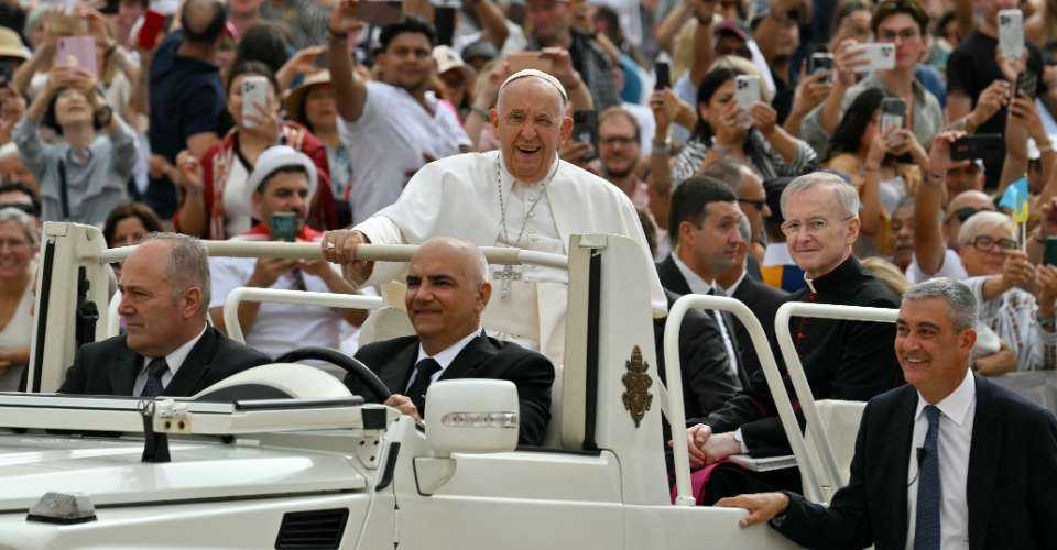 Pope Francis looks on from the popemobile during the weekly general audience on June 19 at St Peter's square in The Vatican. 